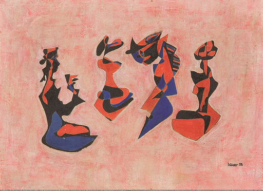 Victor BAUER - Disegno Acquarello - Schachfiguren, 1958