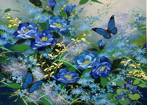 Tatsuo ITO - 水彩作品 - Papillons bleus