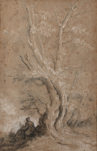 Joseph Antoine DAVID DE MARSEILLE - Dibujo Acuarela - Personnage au pied d'un arbre