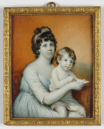 Johann ADAMEK - Dessin-Aquarelle - "Lady with child" large portrait miniature, 1819
