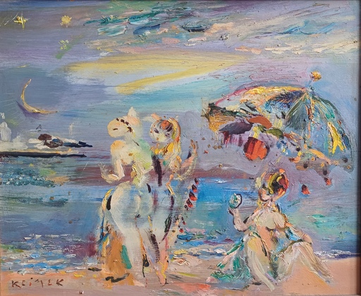 Ludwig KLIMEK - Painting - Femmes au bord de la mer