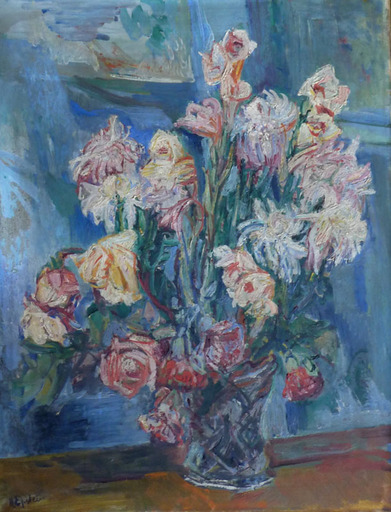 Henri EPSTEIN - Pintura - White Flowers and Roses