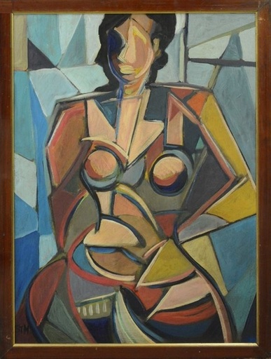Josef STOITZNER-MILLINGER - Painting - "Portrait of a Cubist Woman" Circa 1950-60