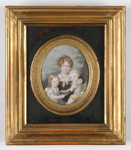 Laurent A. GRÜNBAUM - Miniatura - "Portrait of a Lady with two Children", early 19th Century
