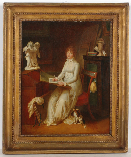 Pintura - "Young female artist in atelier interior", oil, 1805/10