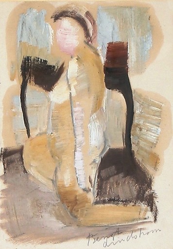 Bengt LINDSTRÖM - Pittura - c.1957-58 Abstract nude Lady in an interior