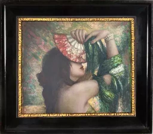 Walter VAES - Pintura -  c.1920 La Femme à l’Eventail