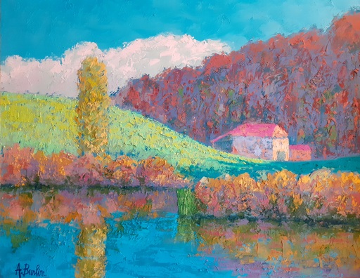 André BARLIER - Painting - La bergerie 