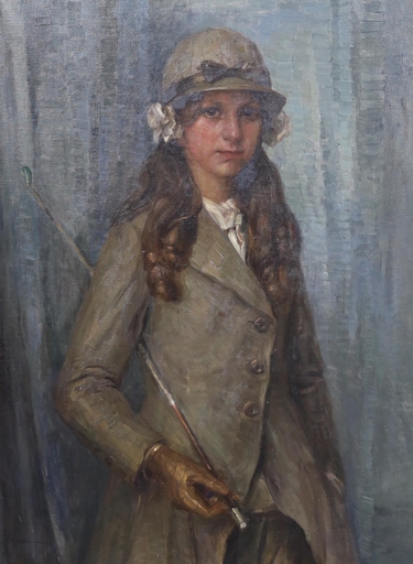 Bertha DORPH - Pittura - Portrait of a young girl in riding attire