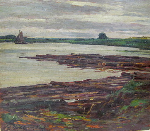 Fritz KÖHLER - Gemälde - Landschaft am Niederrhein. 
