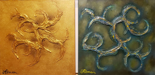 Romeo DOBROTA - Pintura - Gold and silver, acrylic 3D paintings-sculpture