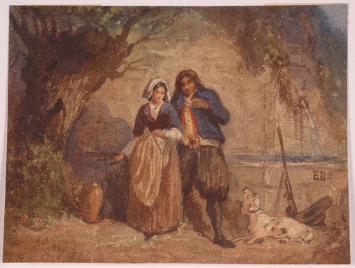 Edouard Charles DE BEAUMONT - Dibujo Acuarela - "Peasant Couple", Watercolor, early 19th century