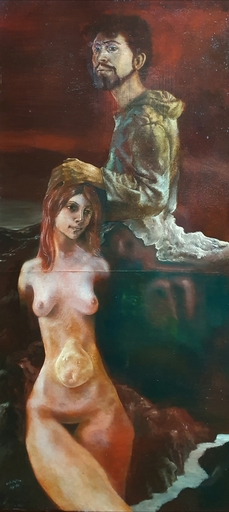 Israel ZOHAR - Pintura - Self Portrait with a Nude
