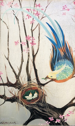 Victorine CREVECOEUR - Peinture - Un oiseau sur la branche 