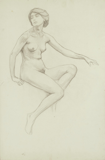 Sigmund LIPINSKY - Drawing-Watercolor - Sitzender weiblicher Akt