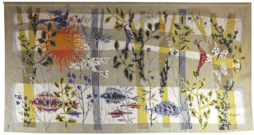 René FUMERON - Tapestry - Poissons dans la forêt