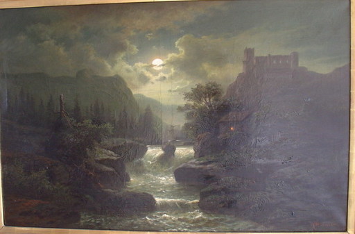 Hermann WERNER - Gemälde - Romantische Flußlandschaft mit Ruine