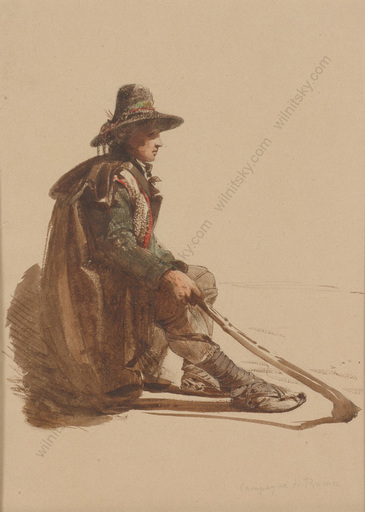 Josef SELLENY - Drawing-Watercolor - "Shepherd from Roman Campagna", watercolor, 1854/55