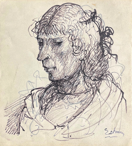 Nikolaas Mathijs EEKMAN - Zeichnung Aquarell - Portrait de femme