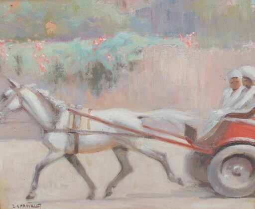 Etienne CHAUVELOT - Gemälde - Caleche au Maroc