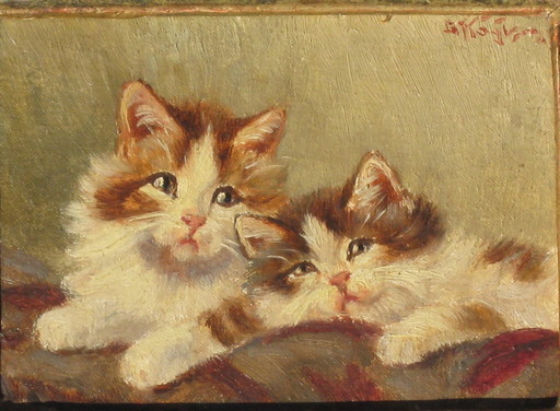 Benno KÖGL - Painting - Zwei Katzenkinder (Freunde)