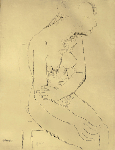 Marcel GROMAIRE - Zeichnung Aquarell - Nu assis