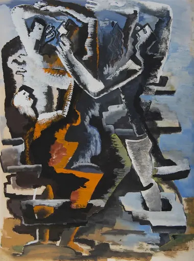 Ossip ZADKINE - Drawing-Watercolor - Composition aux personnages