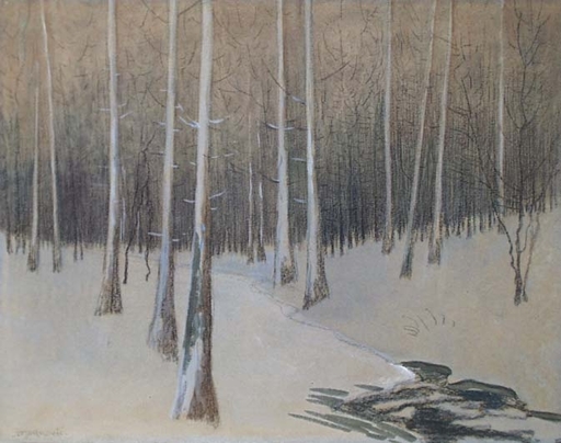 Peter MARKOVIĆ - Disegno Acquarello - "Winter in Forest" by Peter Markovic , ca 1900