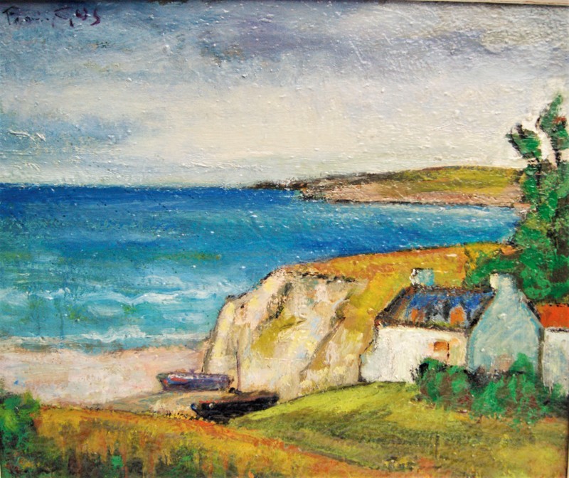 François GOS - 绘画 - Ocean atlantique, maisons Bretagne