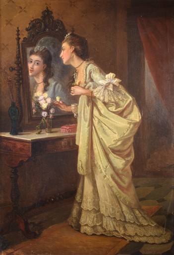 Alfred Emile Léopold STEVENS - Painting - Woman in front of the mirror