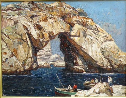 Gustave VIDAL - Gemälde - Le Pont Naturel en Méditerranée