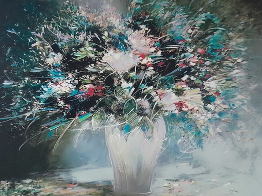 François D'IZARNY - Stampa-Multiplo - Bouquet de fleurs dans 1 vase.