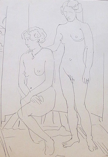 Erich HARTMANN - Disegno Acquarello - #19677: 2 nackte Frauen - Umrißskizze