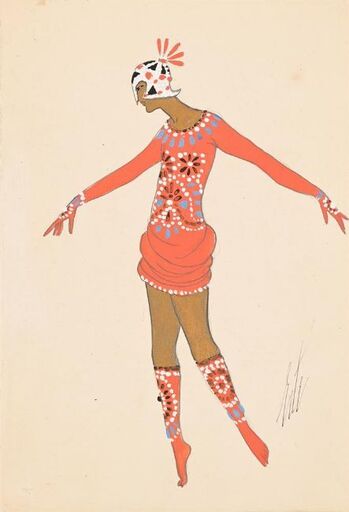 ERTÉ - Drawing-Watercolor - Costume pour Ballet Imaginaire