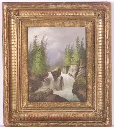 Luc Henri MOTTU - Drawing-Watercolor - "Mountain Waterfall" by Henri Mottu, early 19th century 