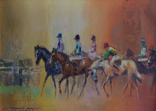 Georges TRINCOT - Pittura - Sechs Pferde vor dem Start