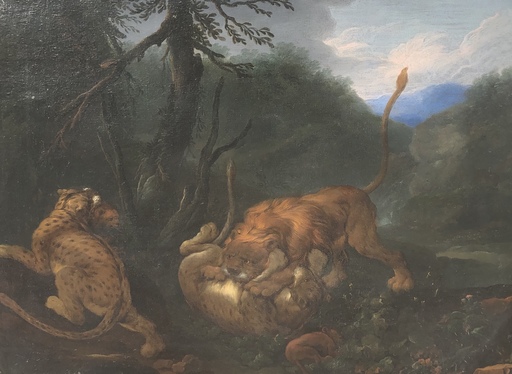 James WARD - Gemälde - Lions fighting leopards