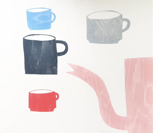 Klaas GUBBELS - Grabado - Coffee Pot, Mug, and three cups
