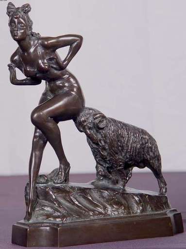 Bruno ZACH - Sculpture-Volume - Young Girl with Naughty  Ram