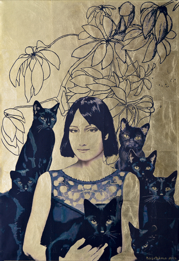 Nataliya BAGATSKAYA - Grabado - Portrait print "Seven Black Cats"