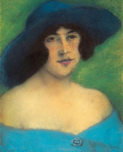 József RIPPL-RÓNAI - Dessin-Aquarelle - Portrait of Woman with a Hat
