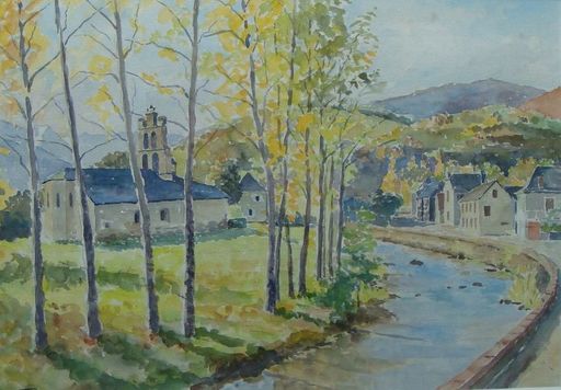 André LAC - Drawing-Watercolor - Village du Couserans