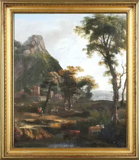 Johann Heinrich ROOS - Peinture - Pastoral Italian landscape