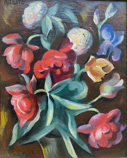 安德烈·洛特 - 绘画 - Circa 1920 Les Tulipes et les Iris