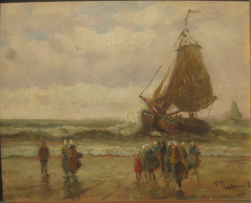 Adolf RHEINERT - Gemälde - Fischer am Strand