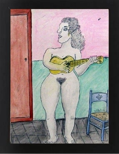 Francisco VIDAL - Disegno Acquarello - Girl Nude with Guitar