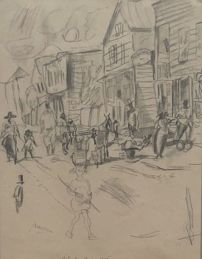 ジュール・パスキン - 水彩作品 - Figures on the street, 1916, U.S.A