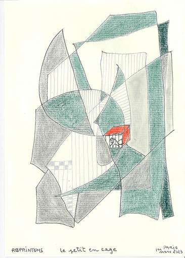 Reine BUD-PRINTEMS - Zeichnung Aquarell - "Le petit en cage"