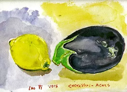 Jean-Pierre CHEVASSUS-AGNES - Dibujo Acuarela - Citron et aubergine de France
