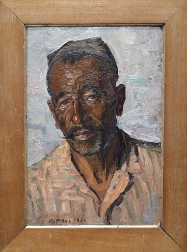 Vassili KARKOTS - Painting - "Portrait of a Kazakh", Oil Painting by Vasili Karkots 